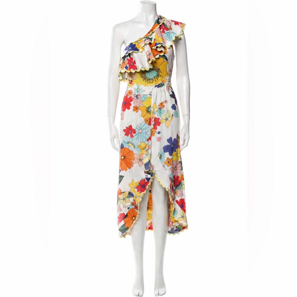 Celia B Floral Ruffle One Shoulder Midi Dress High Low Colorful Size Xs